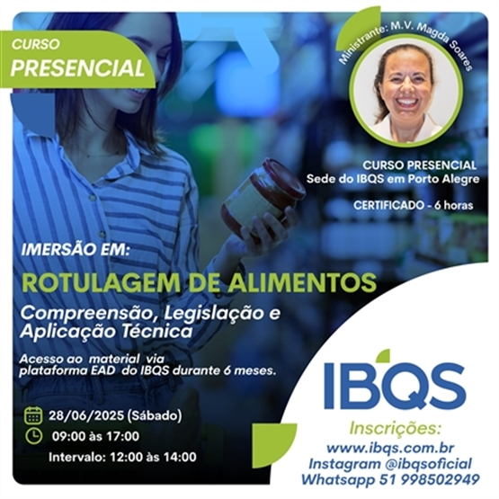 (PRESENCIAL) ROTULAGEM DE ALIMENTOS - Compreensão, Legislação e Aplicação Técnica
