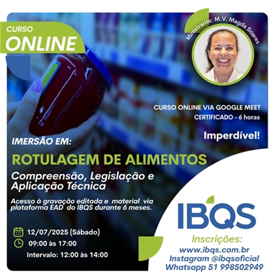 (ONLINE) ROTULAGEM DE ALIMENTOS - Compreensão, Legislação e  Aplicação Técnica